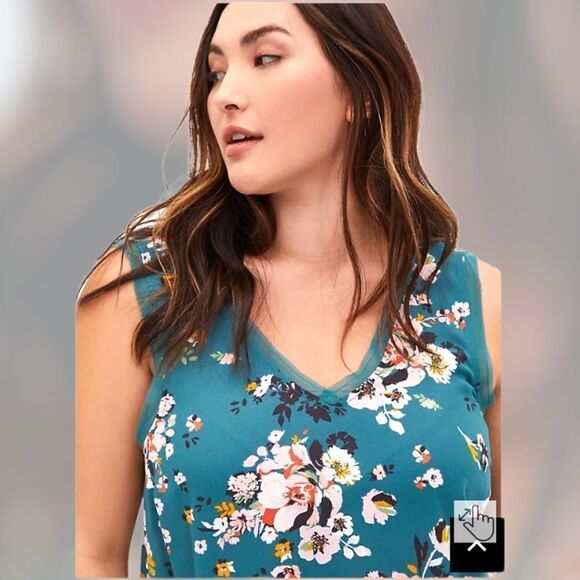 TORRID Teal Floral Georgette Raw Chiffon Trim Tank Top 4X - Picture 9 of 14